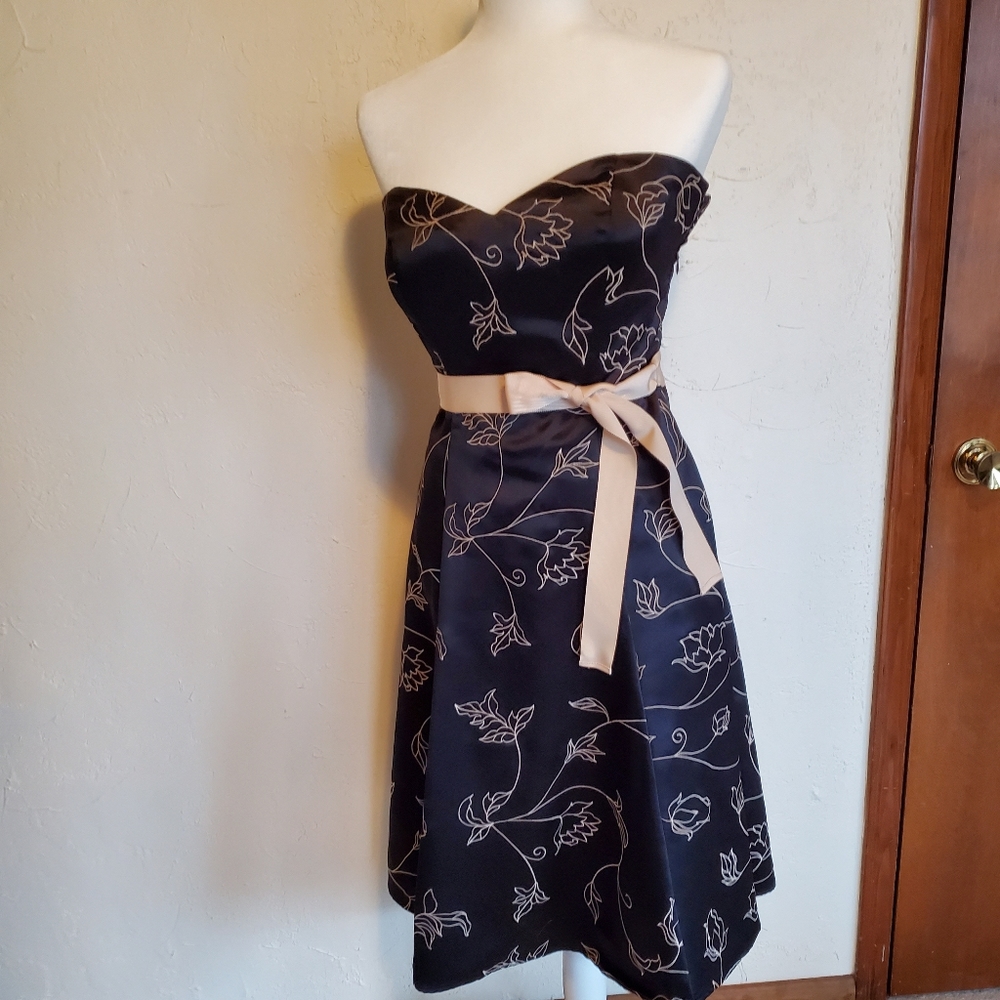 Satin embroidered cocktail dress